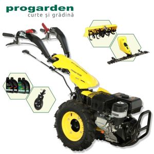 Мотоблок ProGARDEN Campo U16E 14HP + косачка BC120M + опорно колело + прикачена мотофреза FT90 + 4л масло